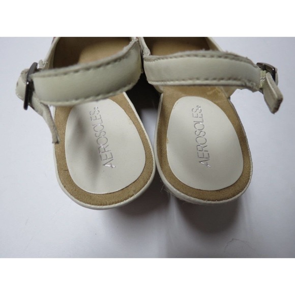 Aerosoles Size 7.5 Wide Wedge Heel Slingback Sandal Heels Beige Dozen Roses - Picture 8 of 11